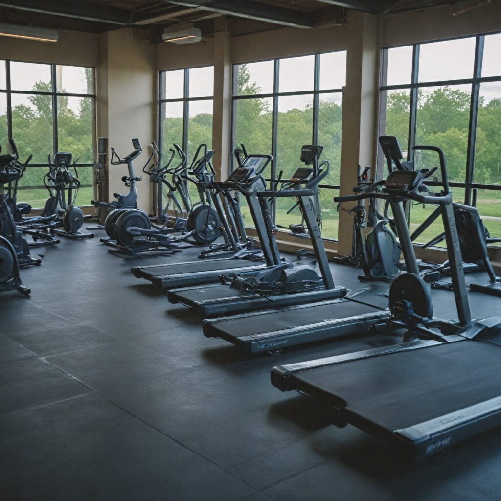 image of gym equipment such as treadmills, ellipticals, and more